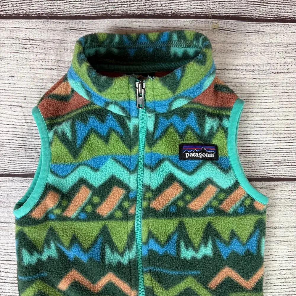 Patagonia Synchilla Mountain Aztec Teal Fleece Zip Up Vest